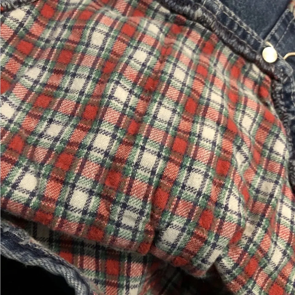 Vintage Toddler Oshkosh Bgosh Denim Blue Red Plaid Flannel Lined Overalls